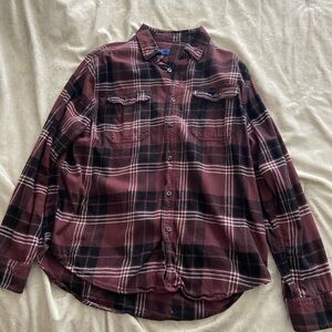 George Men's Burgundy and Black Plaid Shirt